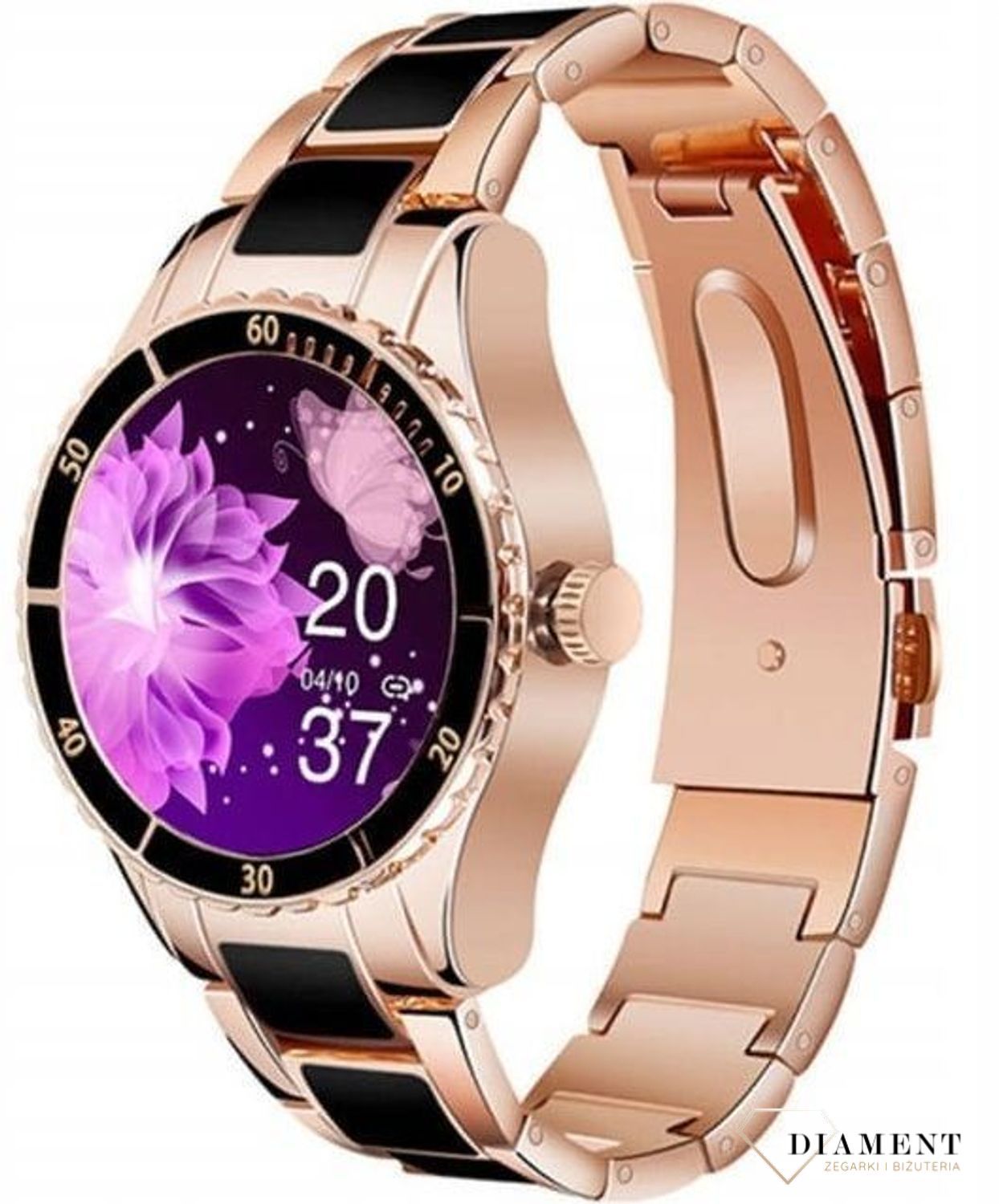 Smartwatch damski Rubicon Różowe złoto z czarnymi dodatkami RNCE82 Czarny (1).jpg